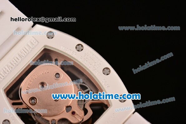 Richard Mille RM 52-01 Miyota 6T51 Automatic Rose Gold Case with White Skull Dial and White Rubber Bracelet - Click Image to Close